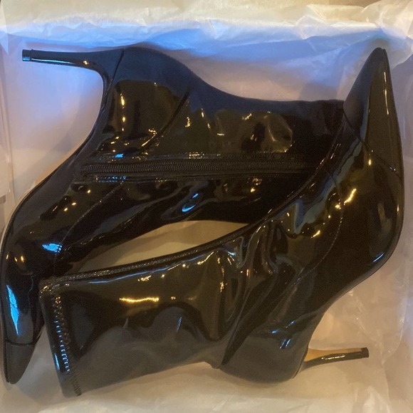 SCHUTZ Women's Luh Mid Pointed Toe Boot 7.5 Calf Black Patent Leather New $190 - Picture 7 of 9